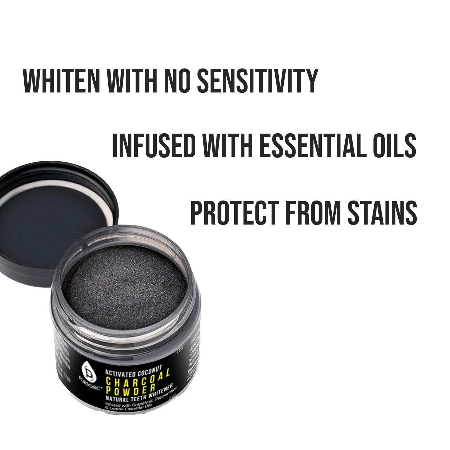 Pursonic Teeth Whitening Charcoal Powder Natural 5-Pack - Infused With Grapefruit, Peppermint & Lemon Essential Oils - 2oz Each-1