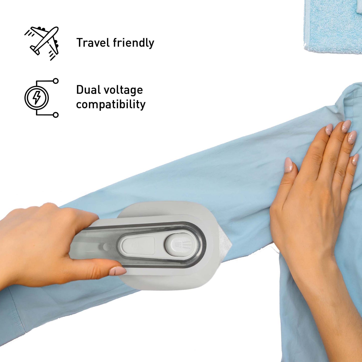 Travel-Ready Fabric Care Trio – Steamer, Mini Iron, & Lint Remover-2