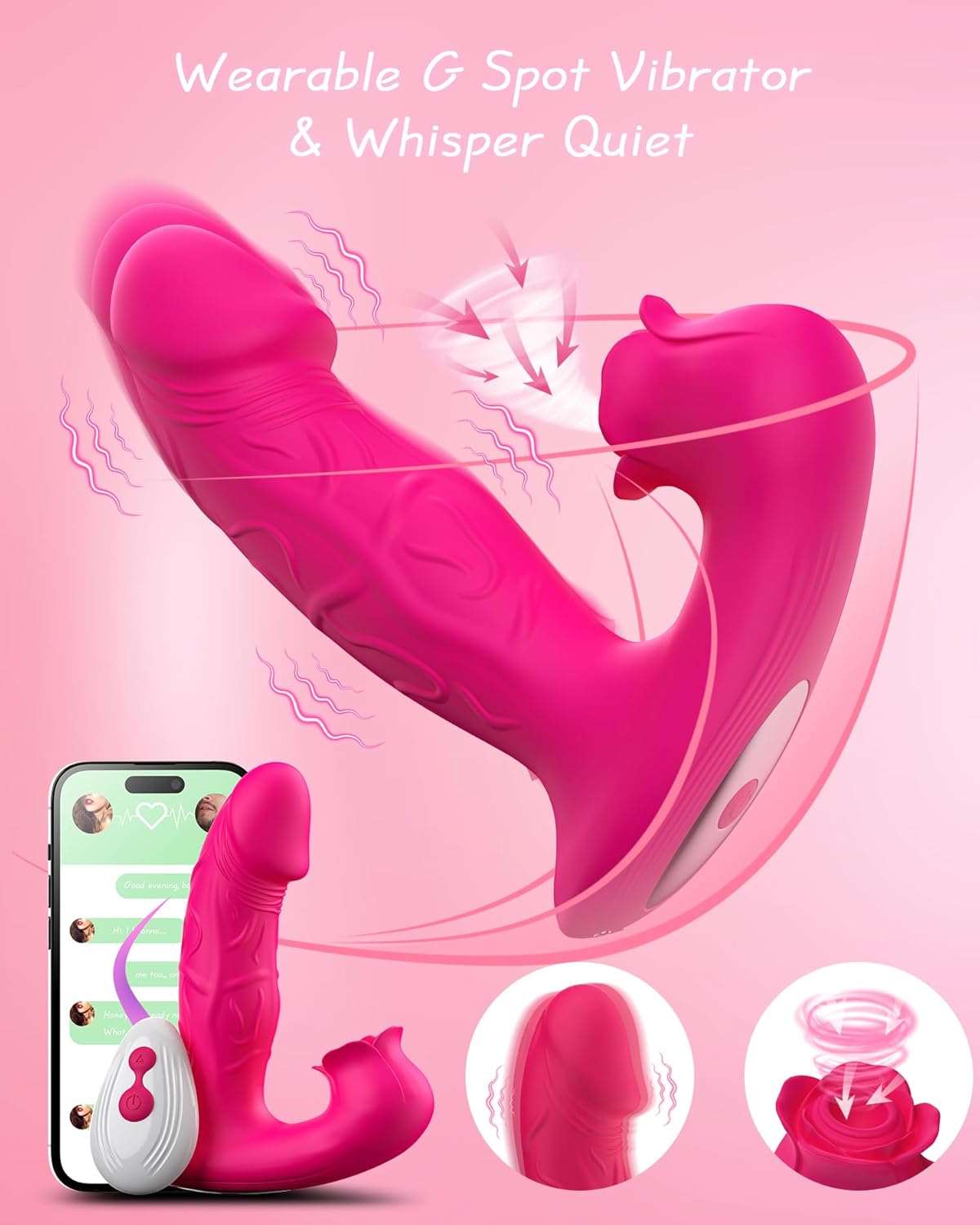 Remote Control Rose Clit Stimulation Dildo-3