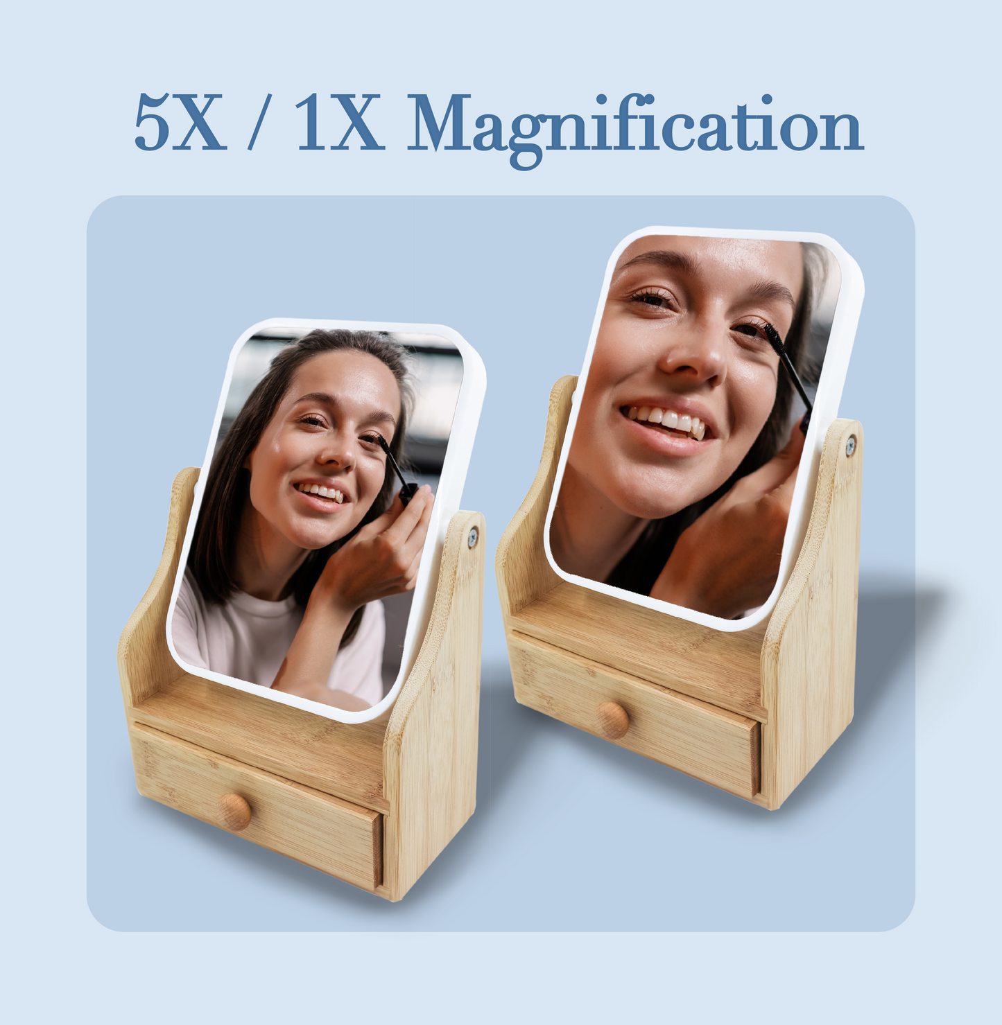 Dual-Sided Vanity Mirror with Bamboo Drawer Base-2