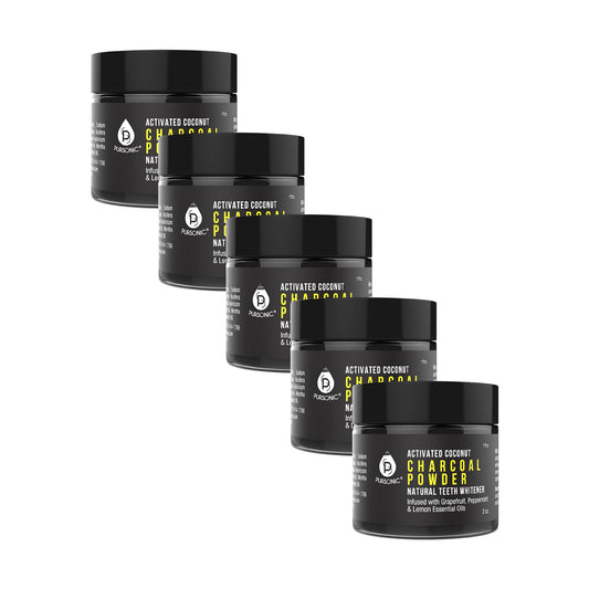 Pursonic Teeth Whitening Charcoal Powder Natural 5-Pack - Infused With Grapefruit, Peppermint & Lemon Essential Oils - 2oz Each-0