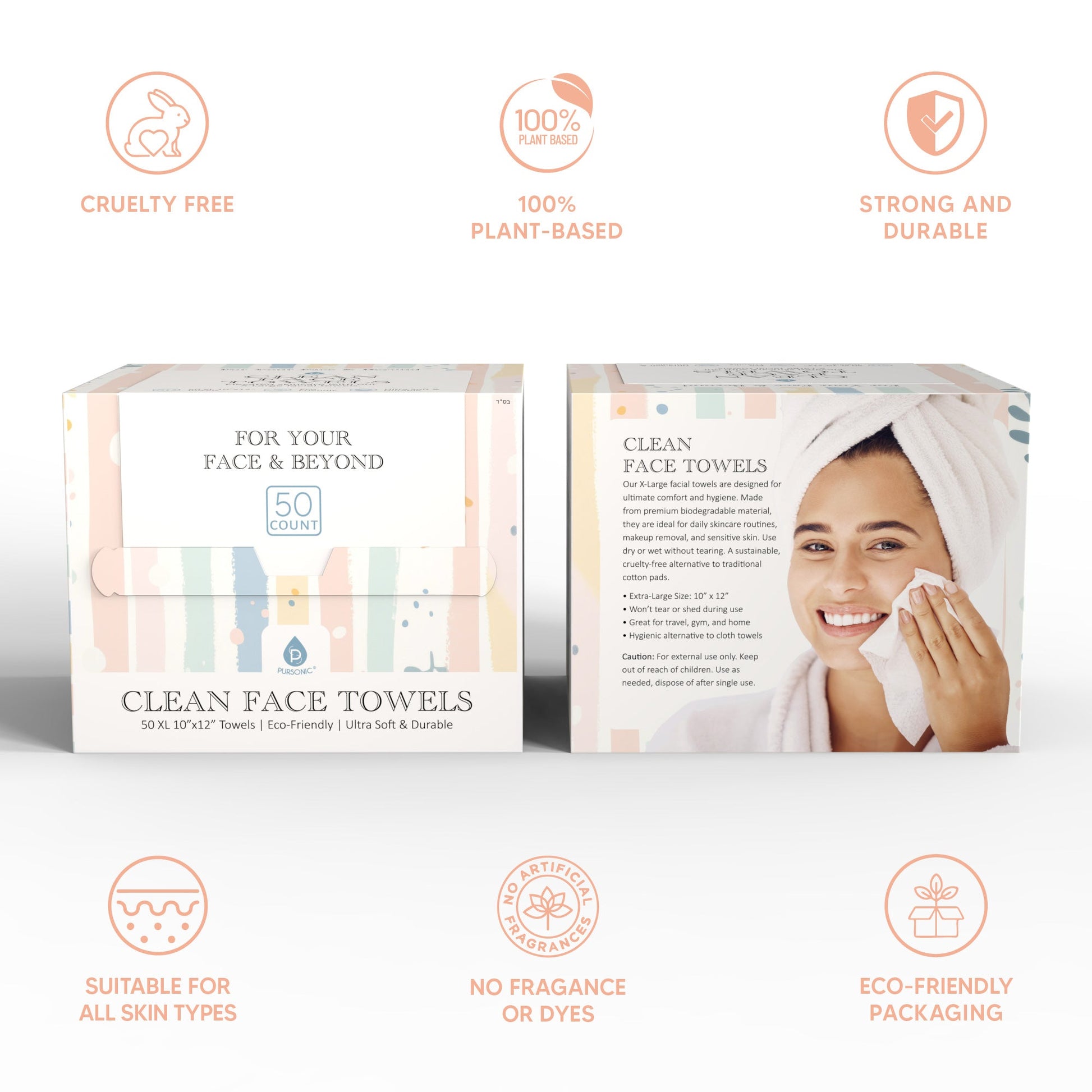 Clean Facial Towels – XL Biodegradable Towels for Sensitive Skin-1