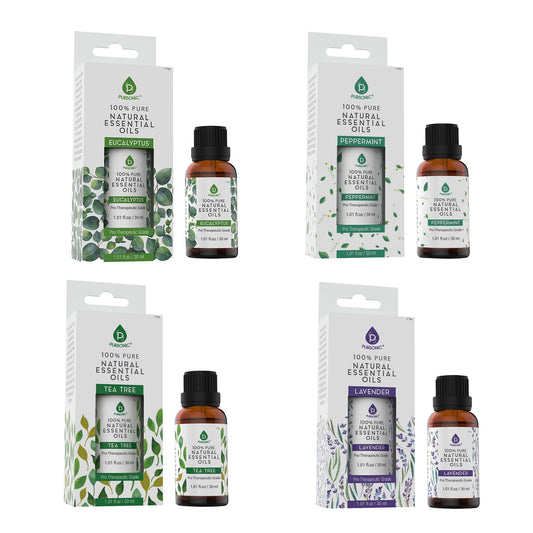 Pursonic 4-Pack Pure & Natural Essential Oils Collection – Eucalyptus, Lavender, Tea Tree, and Peppermint-0