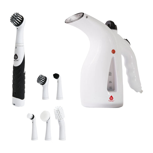 Cordless Power Scrubber Cleaning Brush + Pursonic 300ml Handheld Travel Garment Steamer – Home & Travel Cleaning Essentials-0